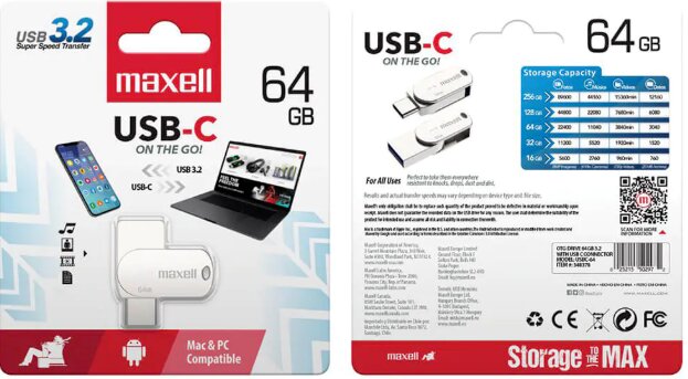 זיכרון נייד MAXELL 64GB OTG TYPE-C USB3.2
