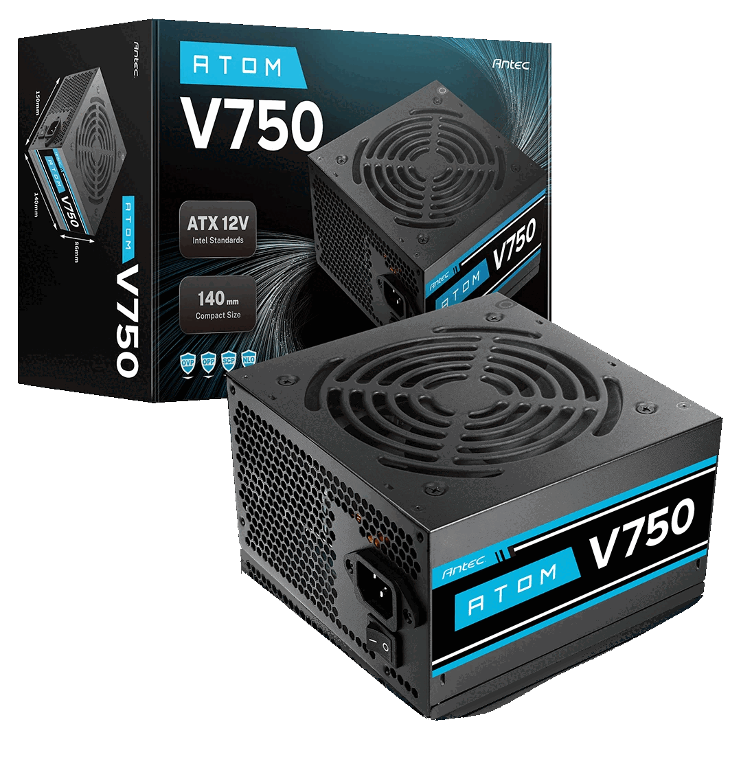 ספק כוח ANTEC ATOM V750 Active PFC 120MM silent fan non-mud