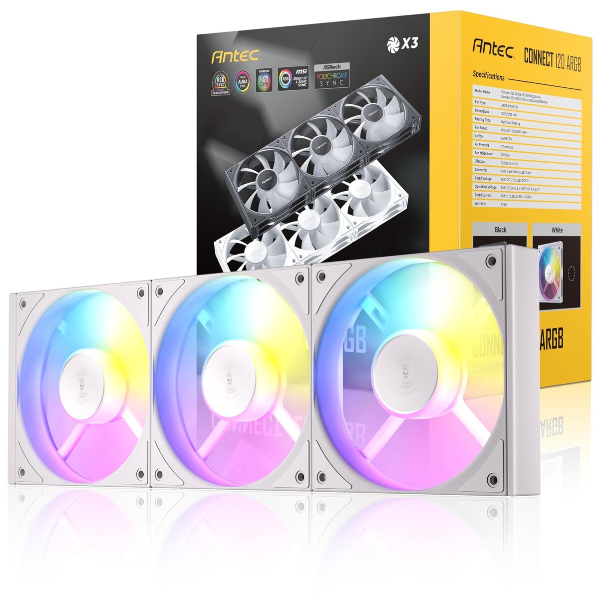 קיט 3 מאווררי ANTEC CONNECT C120 ARGB -לבן