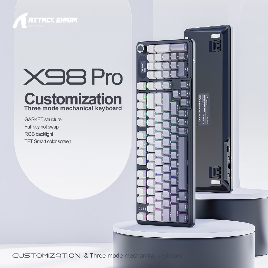 מקלדת גיימינג ATTACK SHARK X98 PRO WIRD+BT+2.4G