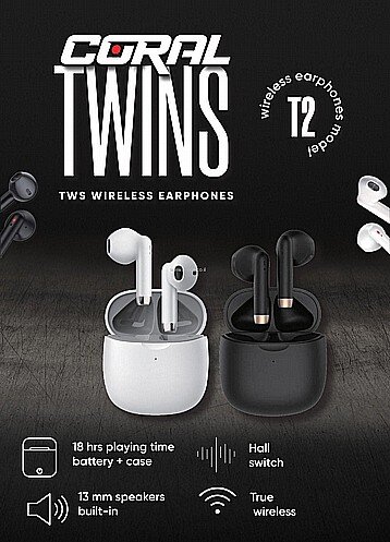 אוזניות בלוטוס אל חוטי CORAL TWINS T2