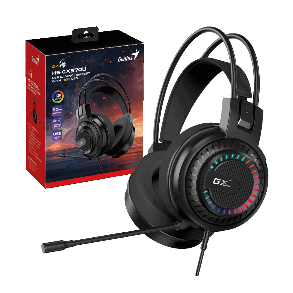 אוזניות גיימינג GENIUS 50MM HS-GX570U USB