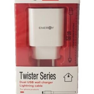 מטען ENERGY TWISTER HOME CHARGER + CABLE IPHONE 2.4A