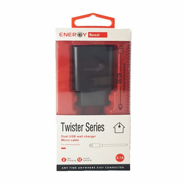 מטען ENERGY TWISTER HOME CHARGER + CABLE MICRO 2.4A