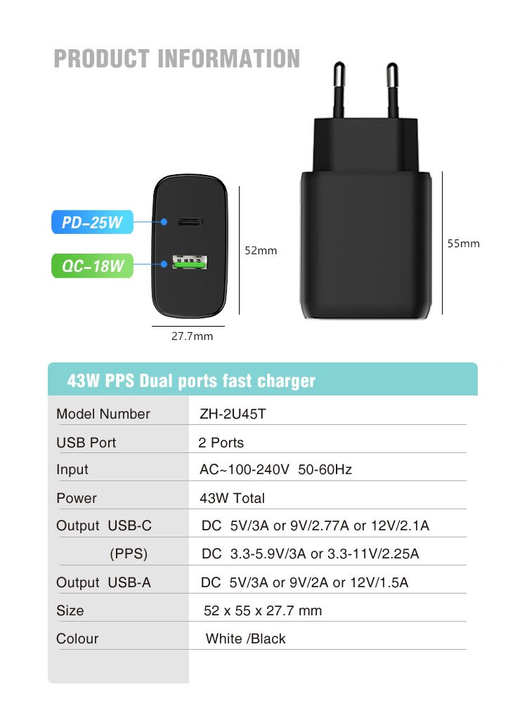 ראש טעינה לרכב ENERGY 43W PD 25W +QC 18W